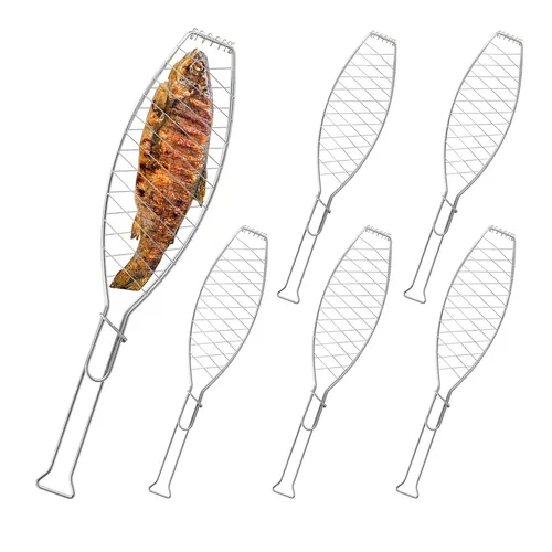 Fischgräter Edelstahl Grillkorb für perfekten Fischgenuss - Grillzubehör aus rostfreiem Edelstahl, wiederverwendbar und ideal für saftigen Fisch auf dem Grill. Maße: 54 cm Breite, 1,5 cm Höhe.