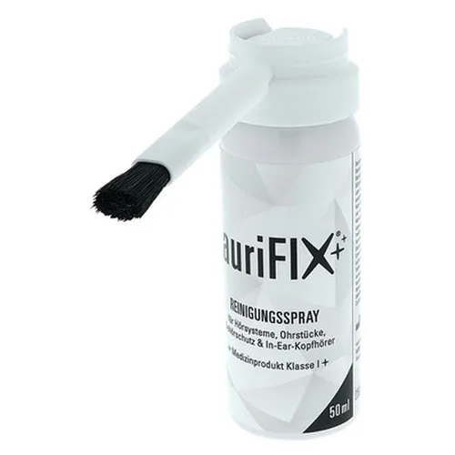 auriFIX Reinigungspray mit Bürste (50 ml) - Hörgeräte-Reiniger - Zubehör für Erwachsene, einfache Bedienung und kompatibel mit führenden Marken wie Hansaton, Oticon, Phonak und mehr.