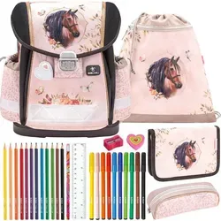Belmil Schulranzen Set Classy 10-teilig 2025 Mädchen Horse Chestnut - Schulranzen Set für Mädchen, enthält alles für den Schulstart: ergonomisches Design, wasserabweisend und 10-teilig, ideal für die Grundschule.