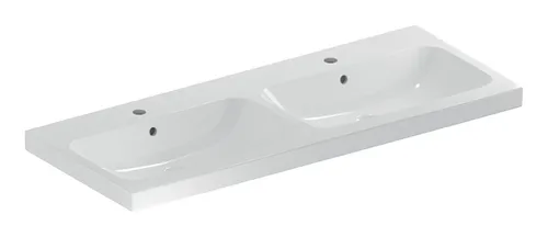 Geberit iCon Light Doppelwaschtisch 1200 x 480 mm - Elegant in Weiß - Waschtisch mit Hahnloch und Überlauf, ideal für moderne Bäder und bietet großzügigen Stauraum.