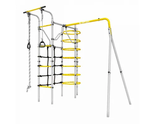 JEFLEX Kletterinsel grau gelb - Robustes Spielgerüst für Kinder - Spielplätze - Outdoor Klettergerüst aus pulverbeschichtetem Stahl, sicher und stabil bis 100kg, fördert Motorik und körperliche Entwicklung.