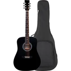Classic Cantabile WS-10BK-LH Westerngitarre schwarz Linkshänder-Set - Dreadnought-Style Westerngitarre für Linkshänder, 6-Saiter, inklusive Gigbag für optimalen Schutz und Transport.