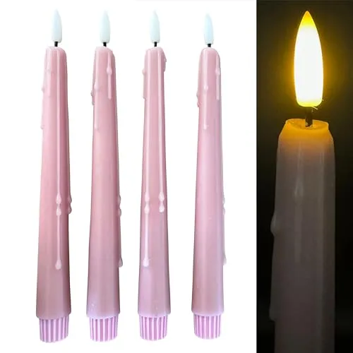 Online-Fuchs LED-Kerze Set - 4 Stabkerzen mit Echtwachs & Fernbedienung - LED-Kerzen Set in Rosa, Creme, Weiß und Salbei Grün, ideal für jeden Anlass. Mit Fernbedienung und Timerfunktion für flexibles Ambiente und gemütliche Stimmung.