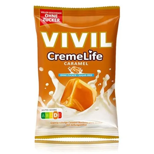 VIVIL Creme Life Caramel, 1 Beutel, Sahnebonbons mit Caramelgeschmack, zuckerfrei & glutenfrei, 1 x 90g