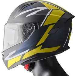 GMS-Moto Velox Graphic Integralhelm - Matt Schwarz/Gelb/Blau - XL - Hochwertiger Integralhelm aus Polycarbonat mit ECE 22.06 Zertifizierung. Ausgestattet mit kratzfestem Visier, integrierter Sonnenblende und optimaler Belüftung für angenehmen Tragekomfort.