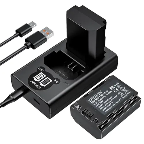 ENEGON Ersatzakku (2 Stück) und Smart LED Dual USB Ladegerät für Sony NP-FZ100 und Alpha 9, A9, Alpha 9R, A9R, Sony Alpha 9S, A9S, Sony A7RIII A7R3, Sony A7 III, Sony A7R4, Sony A7RIV Digitalkameras