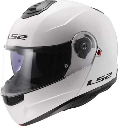 LS2 Strobe II Modularer Motorradhelm Gloss White, L - Modularer Motorradhelm aus leichtem KPA-Polycarbonat, UV- und kratzfester Sonnenschutz, vorbereitet für Pinlock 70, ideal für sicheres Fahren.