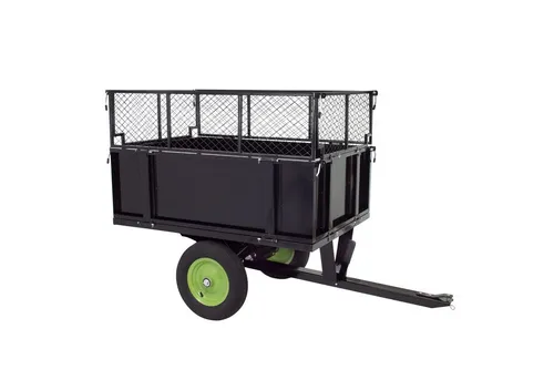 Kippanhänger für Rasentraktor 300 kg - kippbar und vielseitig - Rasenmäher-Zubehör: Kippanhänger mit abnehmbaren Bordwänden, ideal für Gartenarbeiten. Tragkraft 300 kg, robust aus Stahl gefertigt, perfekt für Aufsitzmäher und ATV.