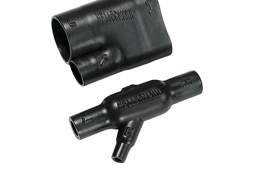 HellermannTyton Warmschrumpfteil 1301-1-G PO-X BK – T-Stück schwarz - Hochwertiges Warmschrumpfteil für 2-adrige Kabel, bietet zuverlässige Isolation bei Temperaturen von -75 bis 150 °C. Ideal für professionelle Anwendungen und langlebigen Einsatz.