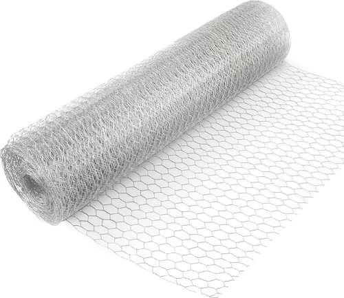 Wiltec Volierendraht 25 x 0,5 m, Hasendraht mit 25 mm Maschenweite, Sechseckgeflecht Stahl verzinkt, wetterfester Hühnerdraht für Gehege