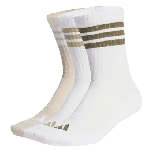 adidas Unisex 3STRIPES CUSHIONED SPORTSWEAR CREW SOCKS 3 PAIR PACK, white/wonder alumina/olive strata, 48-51