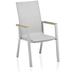 Kettler Rasmus Teak Stapelsessel hoch Aluminium/Outdoorgewebe - Silber