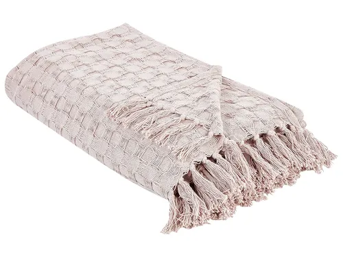 Beliani Tagesdecke Pink 150x200 cm - Kuschelige Baumwoll-Tagesdecke in Pastellrosa, pflegeleicht und waschmaschinengeeignet. Perfekt für ein gemütliches Wohn- oder Schlafzimmer mit dekorativen Fransen und hochwertiger Haptik.