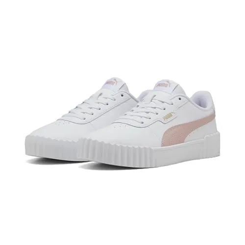 PUMA Damen Carina 3.0 Sneaker in White-Rose Quartz Gold, 40 EU - Damen-Sneaker mit stylischem Retro-Design und optimalem Tragekomfort für jeden Anlass.