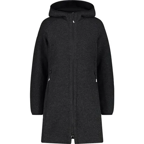 CMP Woman Parka FIX Hood carbone mel-bottle (58UP) 36 - Stylischer Damenparka aus recyceltem Wooltech, kombiniert Wärme und Flexibilität. Perfekt für Alltag und Outdoor-Aktivitäten mit Kapuze und praktischen Reißverschlusstaschen.