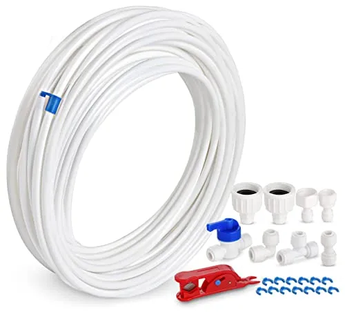 ilauke 15m Wasserzulaufleitung für Kühlschrank Side by Side - Praktisches Anschluss-Set mit 15m Wasserschlauch (6,35mm) für einfache DIY-Installation. Ideal für Kühlschränke, Aquarien und Wasserfilter mit robustem, lebensmittelechtem Material.