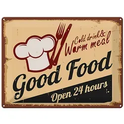Femer GmbH Metallschild Retro 40x30cm Cold drinks and warm meal, (1 St), gewölbte Oberfläche, abgerundete Ecken, umgeschlagene Kanten