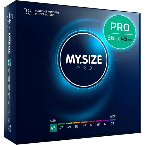 MY.SIZE PRO Kondom Größe 0, 45mm - Perfekte Passform für mehr Lust - Kondome für Männer mit maßgeschneiderter Passform, hypoallergen und geruchslos. Die dünne Wandstärke sorgt für intensives Gefühl. Enthält 36 Stück und ist vegan sowie nachhaltig.