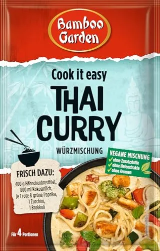 Bamboo Garden - Thai Curry Seasoning Mix , Gewürzmischung für Thai Curry , Für 4 Portionen , Ohne Geschmacksverstärker und Konservierungsstoffe , 1 x 25 g (Verpackungsdesign kann abweichen)