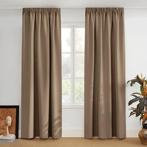 PONY DANCE Gardinen mit Kräuselband für Schiene 2er Set Extra Breite Vorhänge Blickdicht H 228 x B 228 cm Thermogardine gegen Hitze Verdunklungsvorhänge Kinderzimmer, Cappuccino