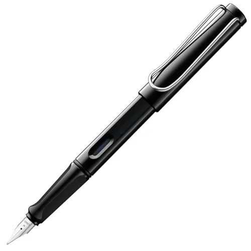 Lamy safari black Füller - Füllhalter mit ergonomischem Griff & polierter Linkshänder-Stahlfeder (LH) in Strichbreite M - robuster ASA-Kunststoff - inkl. Tintenpatrone T 10 blau