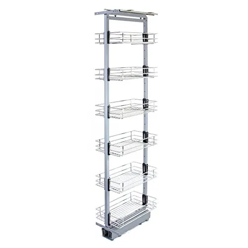 KuKoo Einbauregal mit Soft Close Funktion - Standregal aus Edelstahl, höhenverstellbar von 190 bis 220 cm, ideal für eine flexible Küchenorganisation mit einer Tragkraft von 15-20 kg pro Korb.
