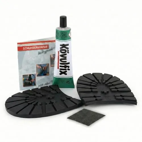 Langlauf Schuhbedarf Reparatur-Set mit Kleber - Praktisches Reparatur-Set für Schuhabsätze mit rutschfestem Profil. Ideal für Trekking- und Wanderschuhe. Inklusive hochwertigem Kleber für einfache und schnelle Reparaturen.