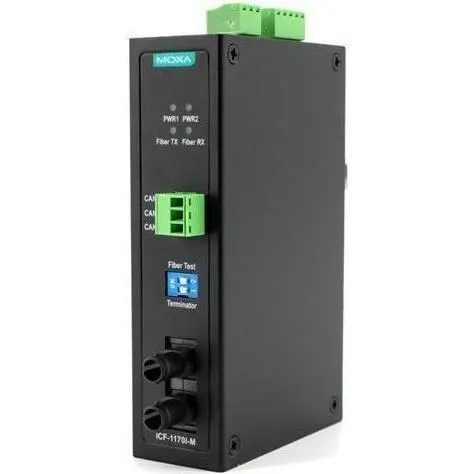 Moxa ICF-1170I-M-ST-T - CANbus zu Glasfaser-Konverter - Multimode Glasfaser-Konverter für CANbus-Systeme, mit optischer Isolierung und zwei Stromeingängen für hohe Zuverlässigkeit. Ideal für den professionellen Einsatz in anspruchsvollen Umgebungen.