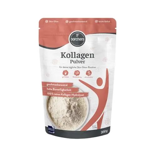 BORCHERS Kollagen Pulver 200g – Premium Kollagenhydrolysat - Hochwertiges, leicht lösliches Kollagenpulver für eine einfache Integration in Speisen und Getränke. Ideal für die tägliche Anwendung ohne Zuckerzusatz und ohne Gentechnik. Premium-Qualität aus der Schweiz!