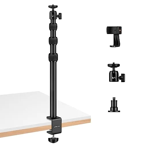 Victiv Kamera Tischstativ für DSLR Canon, 37cm-105cm Handy Tisch Stativ mit Handyhalterung for Smartphone, Multifunktional Lichtstativ Klemmstativ mit 1/4" Kugelkopf Lampenkopf, Table Tripod, Schwarz