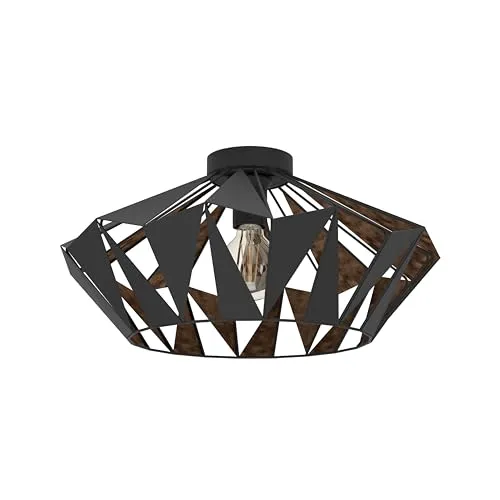 EGLO Deckenlampe Carlton 6 - Vintage Industrial Leuchte - Stilvolle 1-flammige Deckenleuchte aus schwarzem Stahl mit kupferfarbener Innenseite. Ideal für Wohnzimmer, Küche oder Flur, schafft ein einzigartiges Licht-Schatten-Spiel.