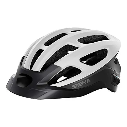 Sena R1 EVO Smart Fahrradhelm - Matte White, Größe L - Fahrradhelme mit integriertem Audiokommunikationssystem, ermöglicht Musik hören und Kommunikation über Mesh Intercom, Sicherheit durch integriertes Rücklicht.