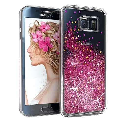 EAZY CASE Hülle kompatibel mit Samsung Galaxy S6 Schutzhülle mit Flüssig-Glitzer, Handyhülle, Schutzhülle, Back Cover mit Glitter Flüssigkeit, aus TPU/Silikon, Transparent/Durchsichtig, Pink