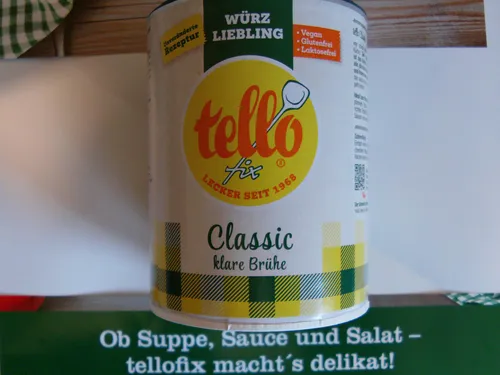tellofix Classic Klare Brühe - 540 g - Kräuter & Gewürze, vielseitig als Allwürzmittel einsetzbar für Suppen, Soßen und mehr. Vegan, laktosefrei und kalorienarm – für den besonderen Pfiff in Ihrer Küche!