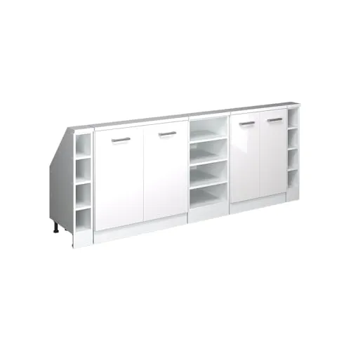 Vicco Kommode Rion, Weiß Hochglanz, 5er Set - Türkommoden, ideal für schräge Wände mit geräumigen Schränken und stilvollen offenen Regalen – bringt Ordnung und Eleganz in Ihr Zuhause.