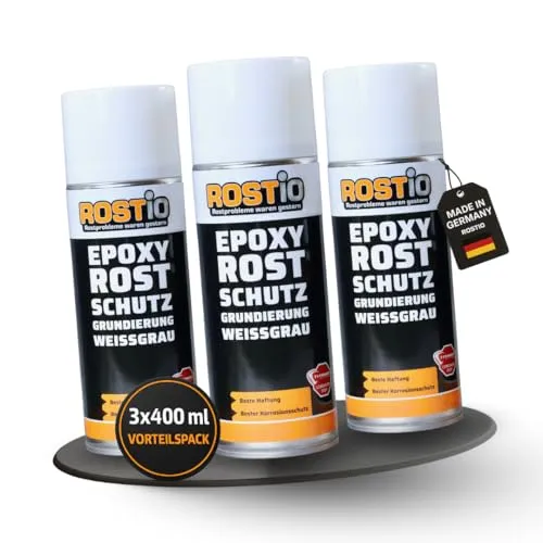 Rostio Epoxy Grundierung 1 K Spray – Schnelltrocknender Rostschutz - Die Rostio Epoxy Grundierung Spray bietet hervorragenden Korrosionsschutz und ist nach nur 10-15 Minuten überlackierbar. Ideal für Ausbesserungen und Teil-Lackierungen auf Metalloberflächen. Ergiebig und mit handelsüblichen Farben kombinierbar.