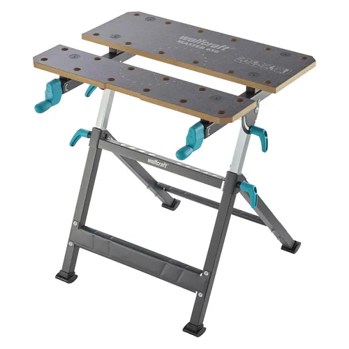 Wolfcraft Werkbank Master 650 ERGO, klappbar - Tischkreissägen mit stufenloser Höhenverstellung und Schnellklappfunktion für platzsparende Lagerung. Ideal für flexible Einsatzmöglichkeiten und hohe Traglast von 120 kg.