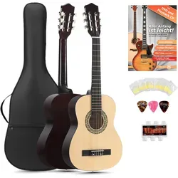 Classic Cantabile AS-851-L 1/2 Linkshänder Klassikgitarre Starterset - Gitarren für Einsteiger, 1/2 Größe ideal für Kinder 5-9 Jahre, inkl. Tasche, Saiten, Schule und Plektren – der perfekte Start für junge Musiker!