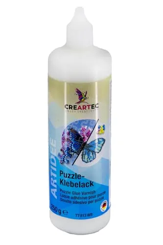 CREARTEC Puzzle-Klebelack - zum festen Verkleben von Puzzleteilen und Diamond Painting - Unsichtbare Versiegelung - Lackkleber mit schützender Oberflächenversiegelung - 250g - Made in Germany