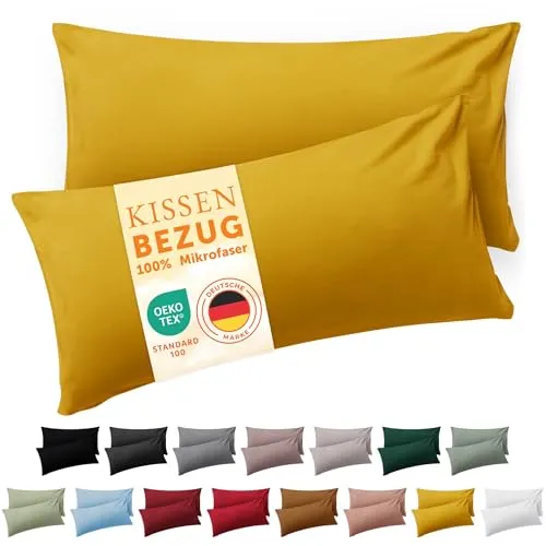 Blumtal Kissenbezug 40 x 80, 2 Stück - Oeko-TEX zert. Kissenbezüge 100% Mikrofaser in extra weich & waschmaschinenfest - Bezug Kissen 40x80 Senfgelb