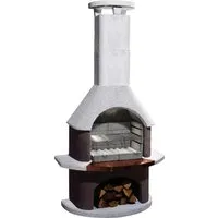 Buschbeck Grillkamin San Remo - stilvoll grillen - Grills mit integriertem Kamin, elegantes weiß-braunes Design, ideal für gemütliche Grillabende im Garten.