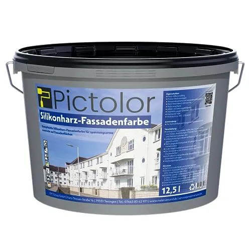 Pictolor® Silikonharz Fassadenfarbe 12,5 Liter – Premium Qualität - Hochwertige Silikonharz Fassadenfarbe für langlebige und pflegeleichte Ergebnisse. Ideal für Neubauten und Renovierungen, mit exzellenter Deckkraft und wasserabweisenden Eigenschaften.
