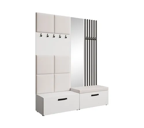 Beautysofa Garderobenschrank mit gepolsterten Paneelen und dekorativen Lamellen MARGARET I+II (Elegante Kleiderbügel) Zwei abschließbare Schuhschränke
