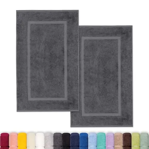 Lavea® 2er Set Badematte, Badteppiche 50×80 cm, Badvorleger, 100% Baumwolle Frottier, 800 g/m² extra saugstark, waschbar 60°C, pflegeleicht, Serie Elena, Badezimmerteppich, Anthrazit