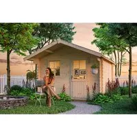 Skan Holz Holz-Gartenhaus Como 2 Natur 300 cm x 250 cm - Holz-Gartenhaus mit 7,5 m², ideal für die Aufbewahrung von Gartenutensilien. Robuste 28 mm Wandstärke und klassisches Design sorgen für Langlebigkeit und Stil im Garten.