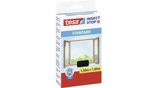 tesa Fliegengitter Insect Stop STANDARD anthrazit 1,5 x 1,8 m - einfacher Insektenschutz mit selbstklebendem Klettband, waschbar und zuschneidbar