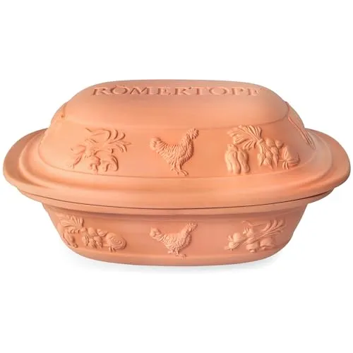 RÖMERTOPF Großer Bräter RUSTICO für 6 Personen - Keramik Bräter, ideal für Braten und Kochen, antihaftbeschichtet und spülmaschinengeeignet für einfache Reinigung.