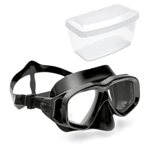 Sea-Lion Tauchmaske für Einsteiger - Unisex, Schwarz - Taucherbrille für Anfänger, geeignet bis 30m Tauchtiefe, mit stoßfestem Polycarbonat-Rahmen und verstellbarem Silikon-Kopfriemen für hohen Tragekomfort.
