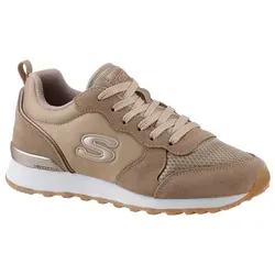 Skechers Goldn Gurl 111/TAN Brown - Damen Sneaker - Halbschuhe mit sportlichem Retro-Look aus Wildleder und Mesh, ausgestattet mit bequemer Memory Foam Decksohle für ultimativen Tragekomfort.