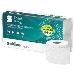 Wepa liquify Kleinrollen 2-lagig weiß - 8 Rollen - Hochwertiges Recycling-Toilettenpapier, das sich schnell im Wasser zersetzt. Ideal für empfindliche Infrastrukturen und hohe Besucherfrequenz. Hygienisch, weich und umweltfreundlich.